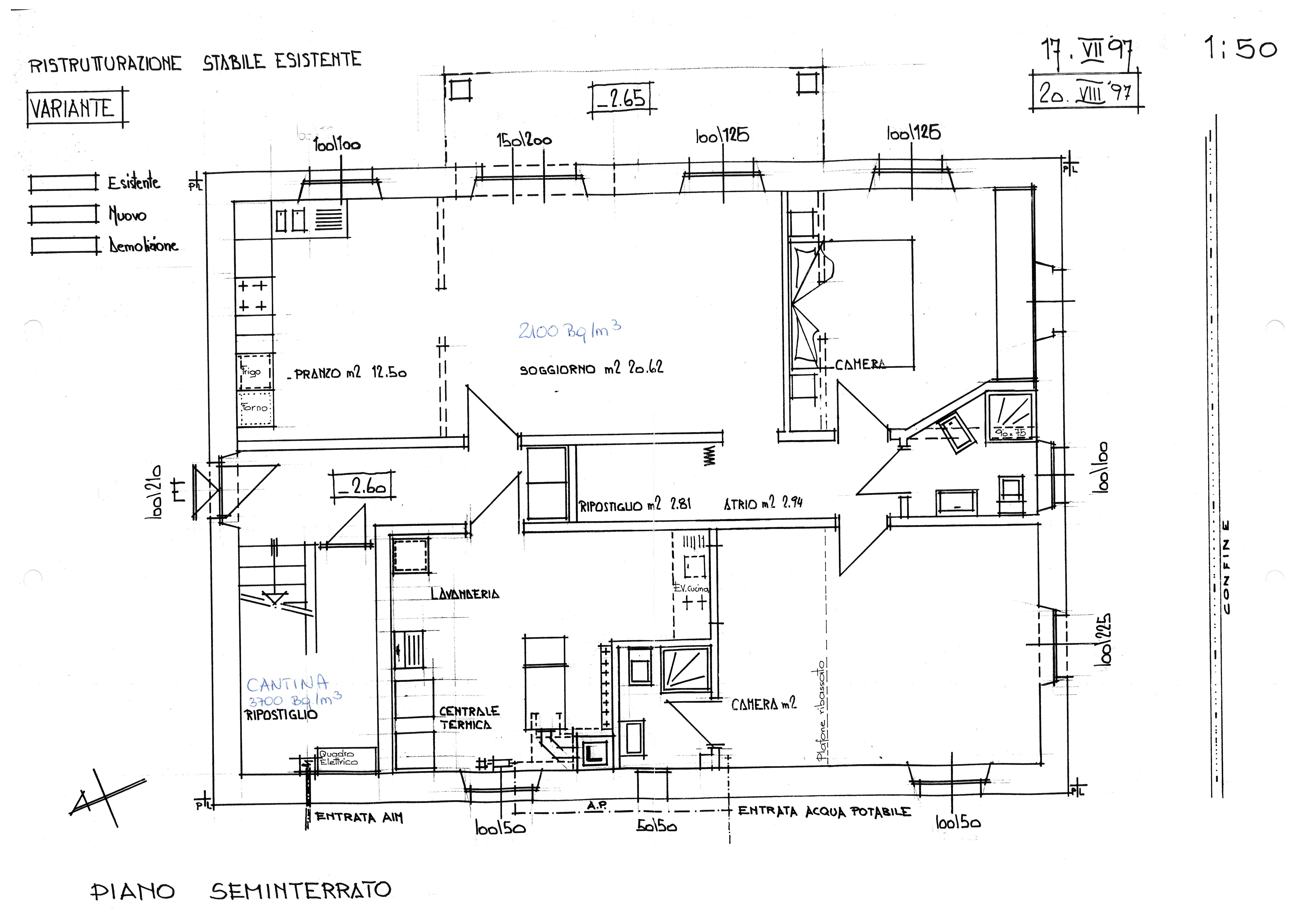 Disegni originali delll'abitazione, piano seminterrato